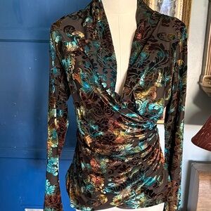 Karen Kane Vibrant Floral Long Sleeve Blouse Velvet